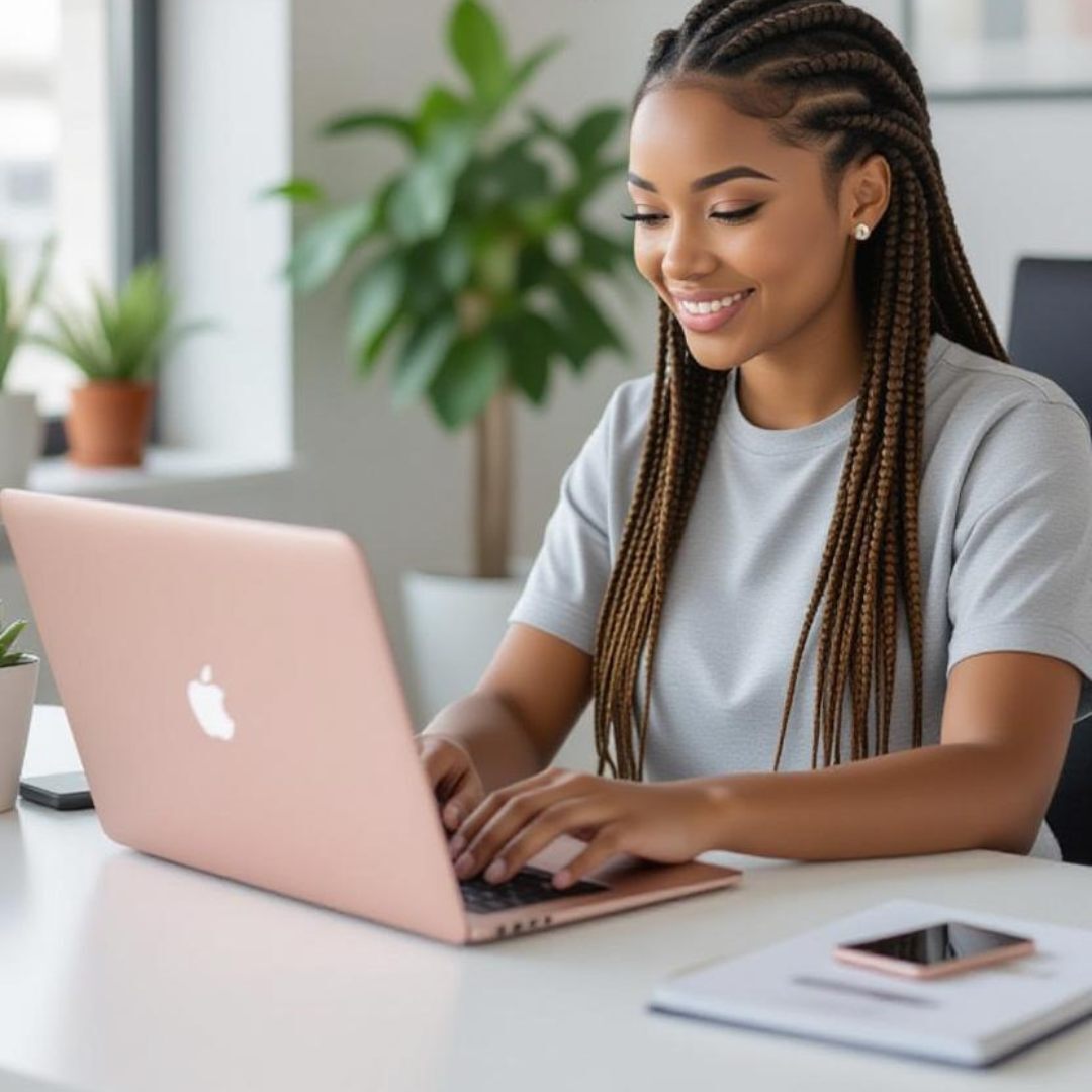 Digitale Marketingstrategie: Person arbeitet am Laptop mit SEO-Analysen, Content-Marketing-Icons und wachsender Sichtbarkeit im Internet – Awareness-Phase im Online-Marketing-Funnel.